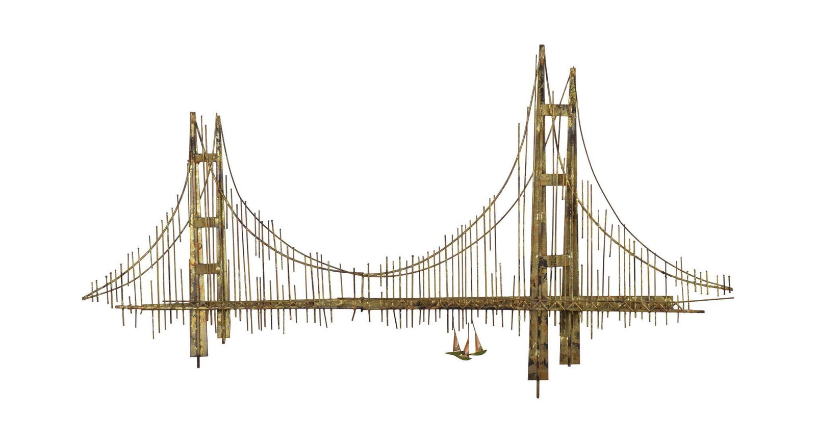 Curtis Jere Golden Gate Bridge Wall Sculpture.: Length 60 inches. A few small separation spots.