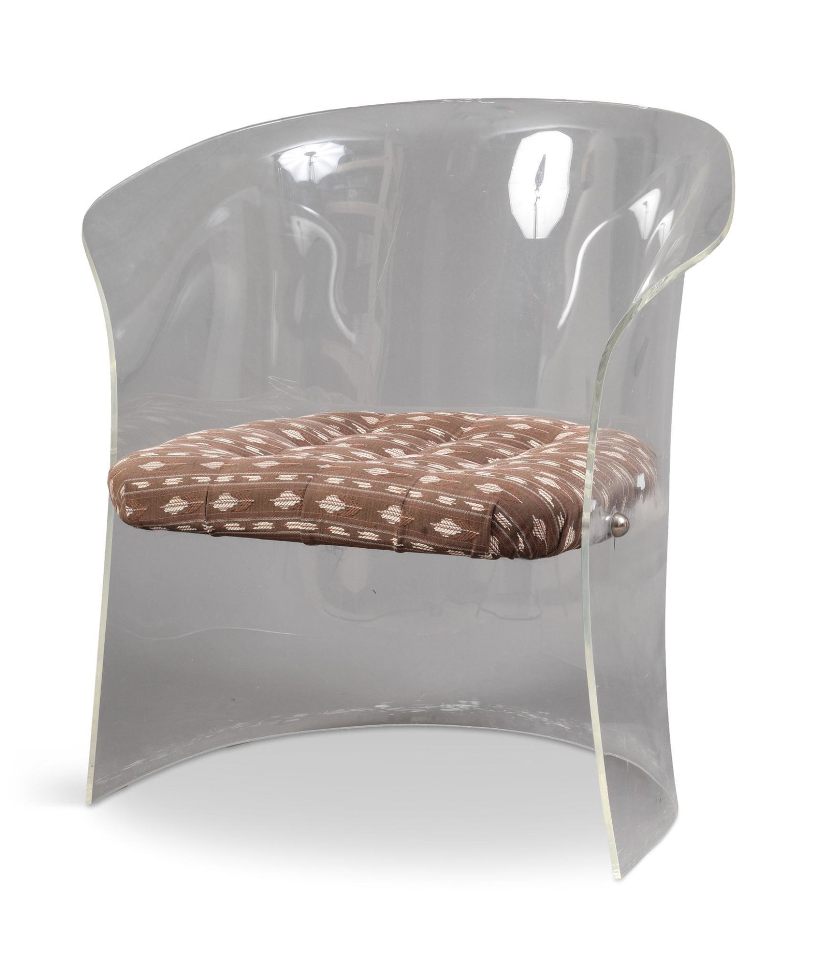 Mid Century Lexan Armchair.: Seat height 16 inches, width 28 inches, depth 20 inches, overall height 28 inches. NOTE: Due to its size, this item is not eligible for in house shipping. If shipping is requested, we will transfer th