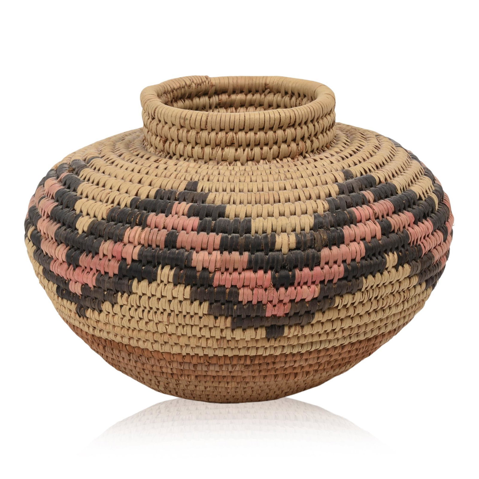 Woven Zulu Basket.: Height 6 inches. With certificate, woven by Rosemary Mahongo.