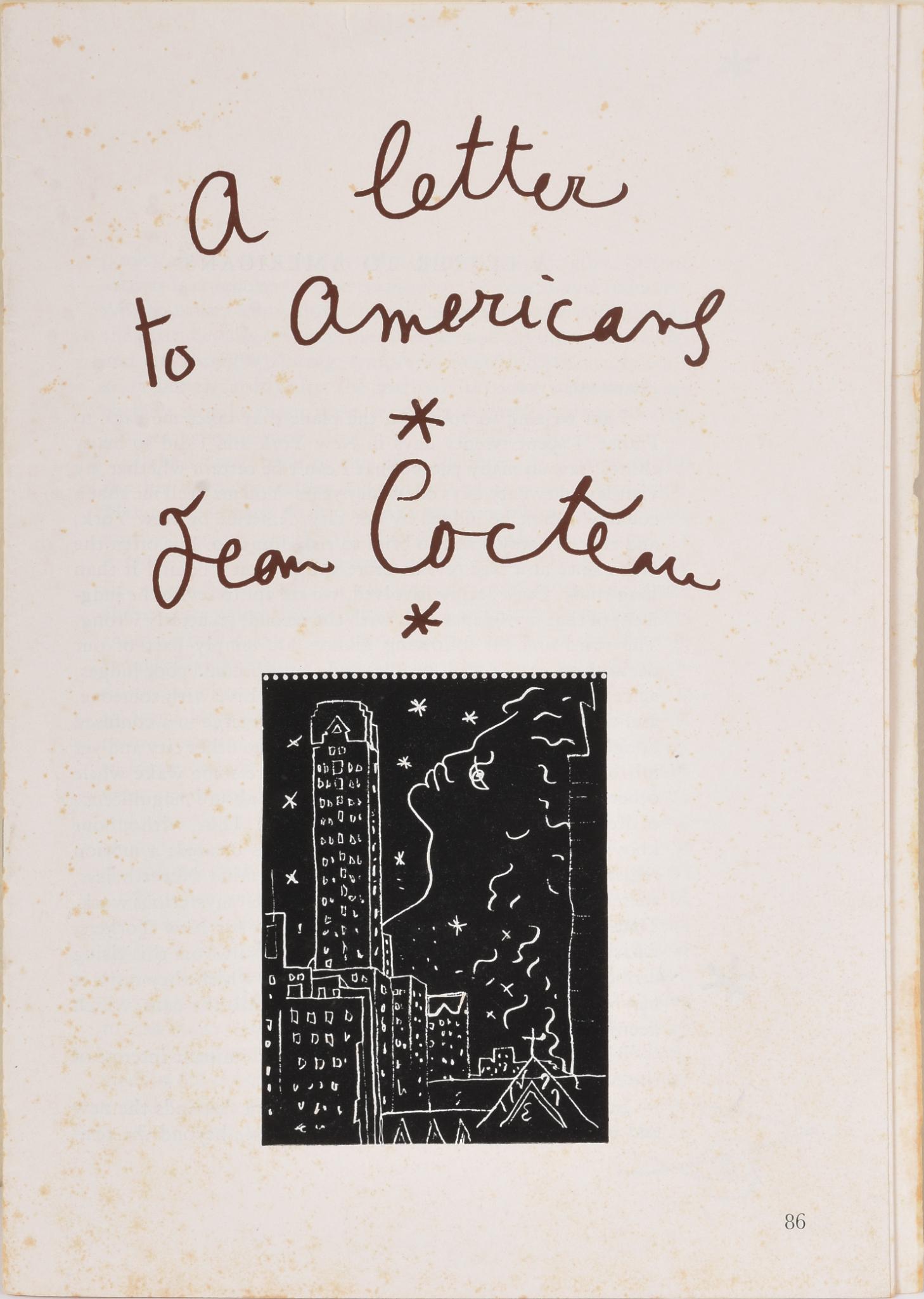 Jean Cocteau. A Letter to Americans.: 16 page booklet, circa 1950, 9.5 x 6.5 inches.