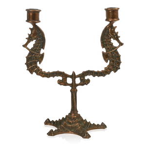 E. T. Hurley Double Seahorse Bronze Candelabra