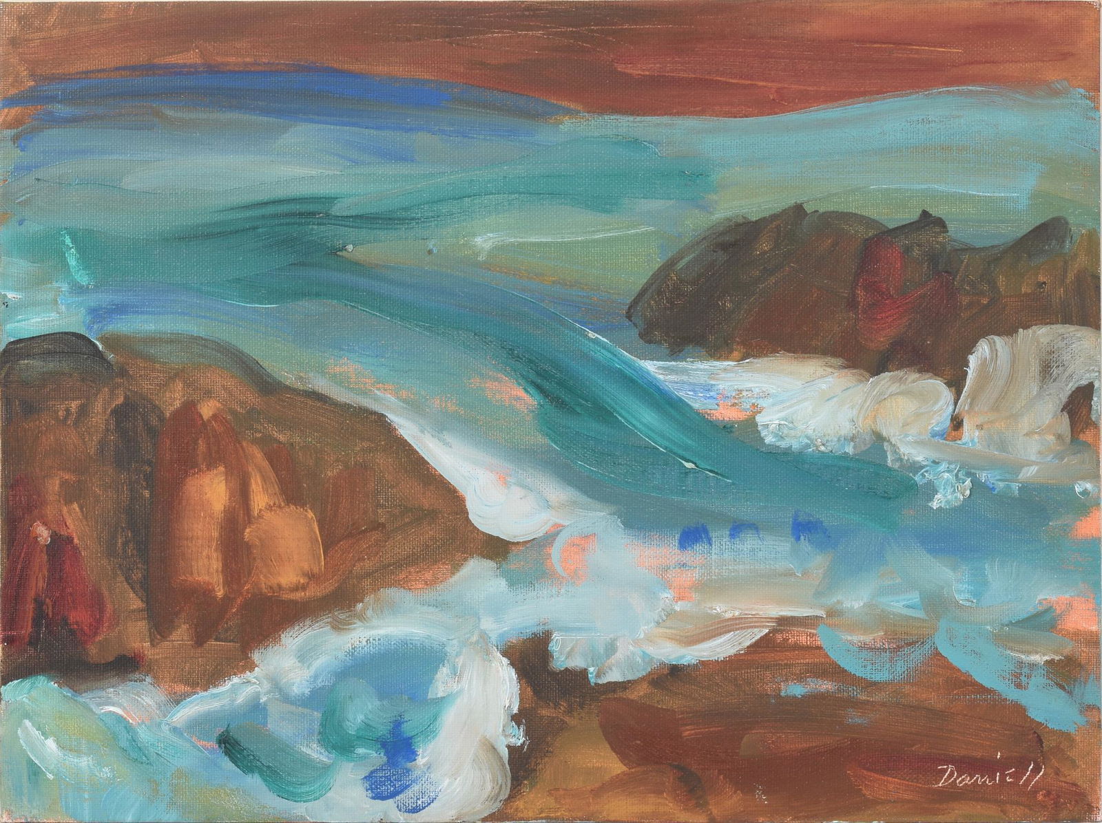 George Daniell (1911-2002). Monhegan.: Oil on canvas board, 12 x 16 inches.