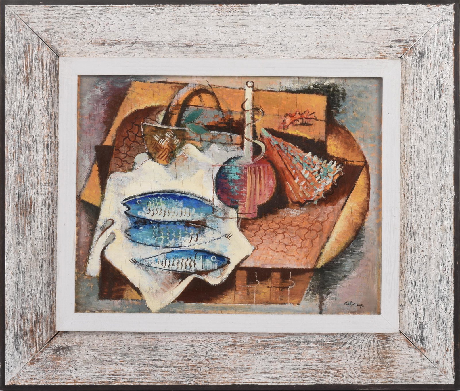 Karl Drerup Cubist Still Life Painting: (New Hampshire/New York/Germany 1904-2000), oil on board, 13.5 x 10.5 inches, signed lower right, framed.