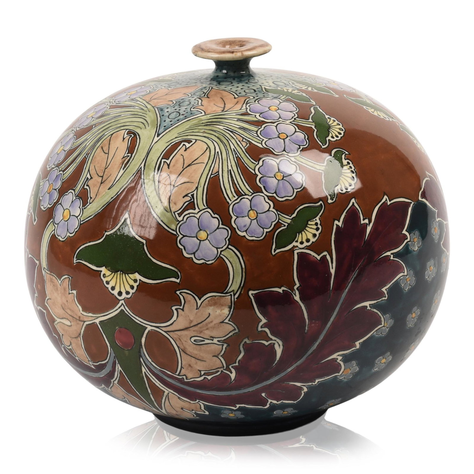 Royal Bonn Art Nouveau Pottery Vase: â€œOld Dutchâ€ line, Germany c. 1900, signed on bottom. Height 8 inches.