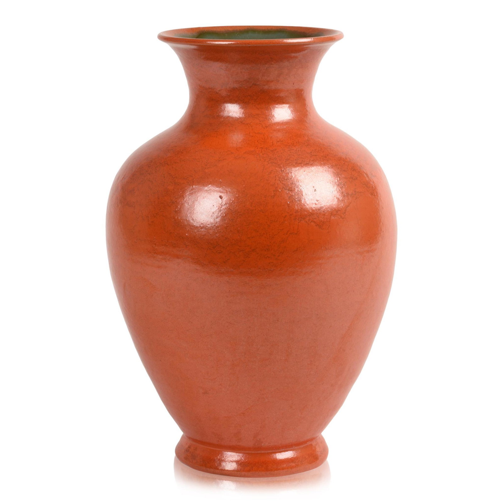 Large Anton Lang Art Pottery Vase: (Germany 1875-1938), chrome red glaze, impressed signature on bottom. Height 12 inches.