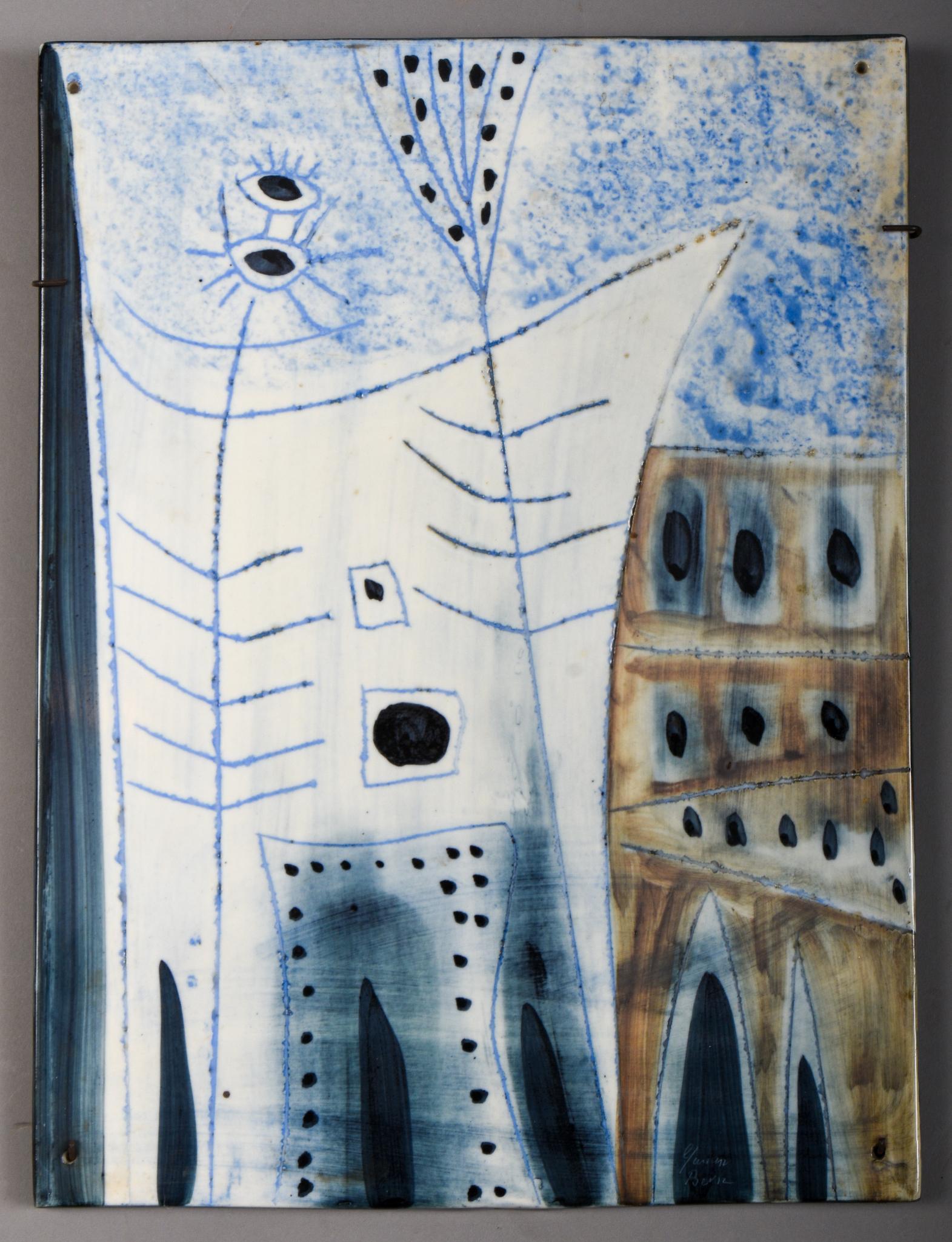 Janusz Bersz Ceramic Plaque, (Poland 1925-1985): Signed lower right and signed and dated 1963 on reverse, 16 x 12 inches.