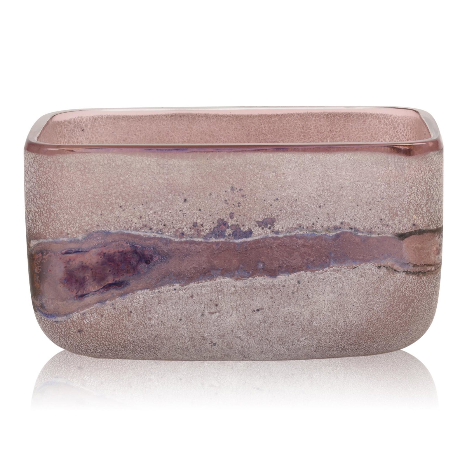 Alfredo Barbini Scavo Glass Bowl: Murano, Italy c. 1980, signed â€œBarbini Muranoâ€ on bottom, original box, height 4.25 inches, width 8 inches.