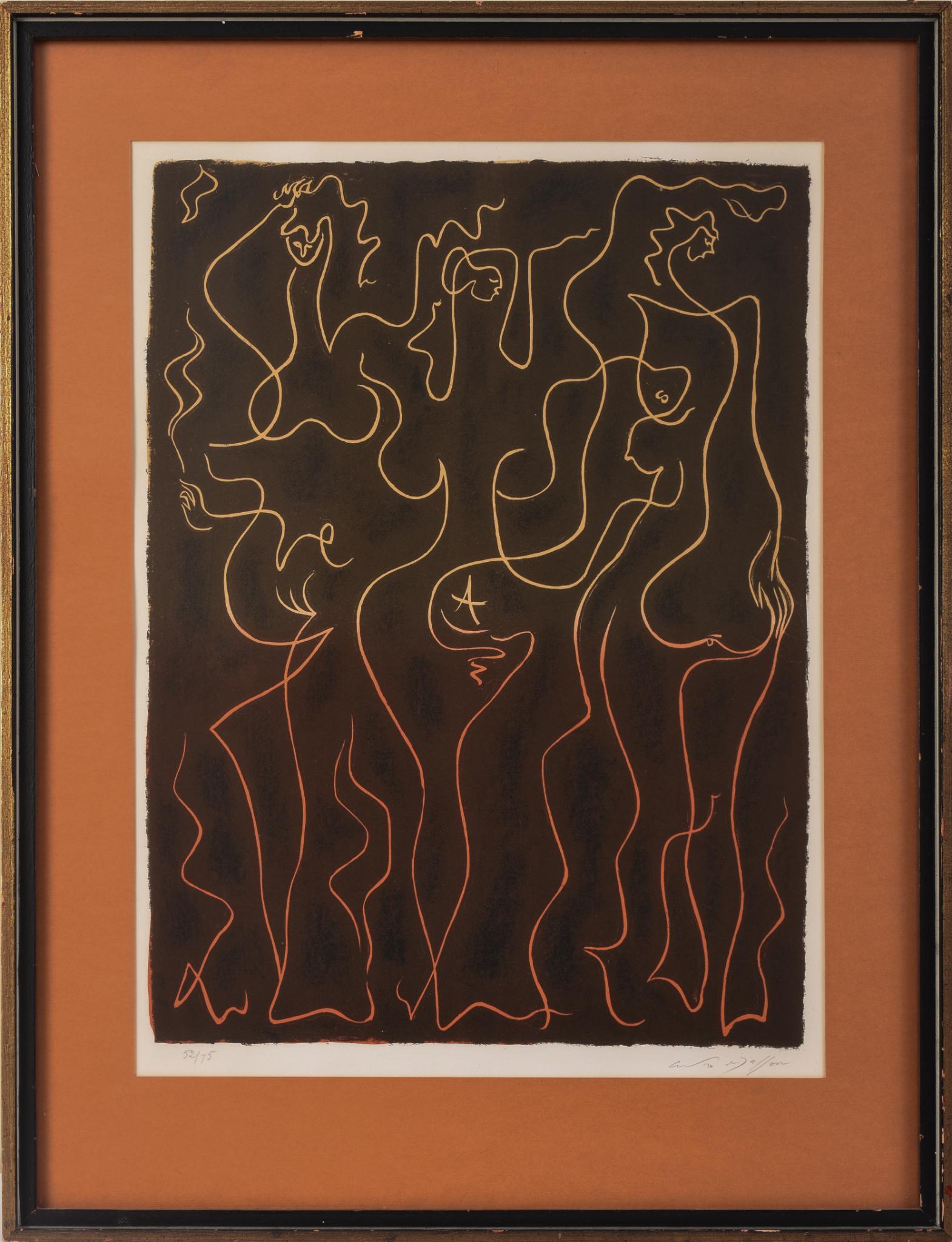 Andre Masson. Femmes en Espalier Lithograph.: Image 23.5 x 17.5 inches, pencil signed and numbered 52/75. Frame 33 x 25 inches.