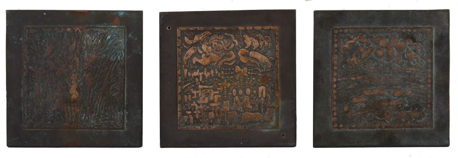 Gabor Peterdi. Three Bronze Relief Placques.: Gabor F. Peterdi (1915 - 2001).Â Spring Dance, Sea and Sky and Summer Breeze, each 7.75 x 7.75 inches.