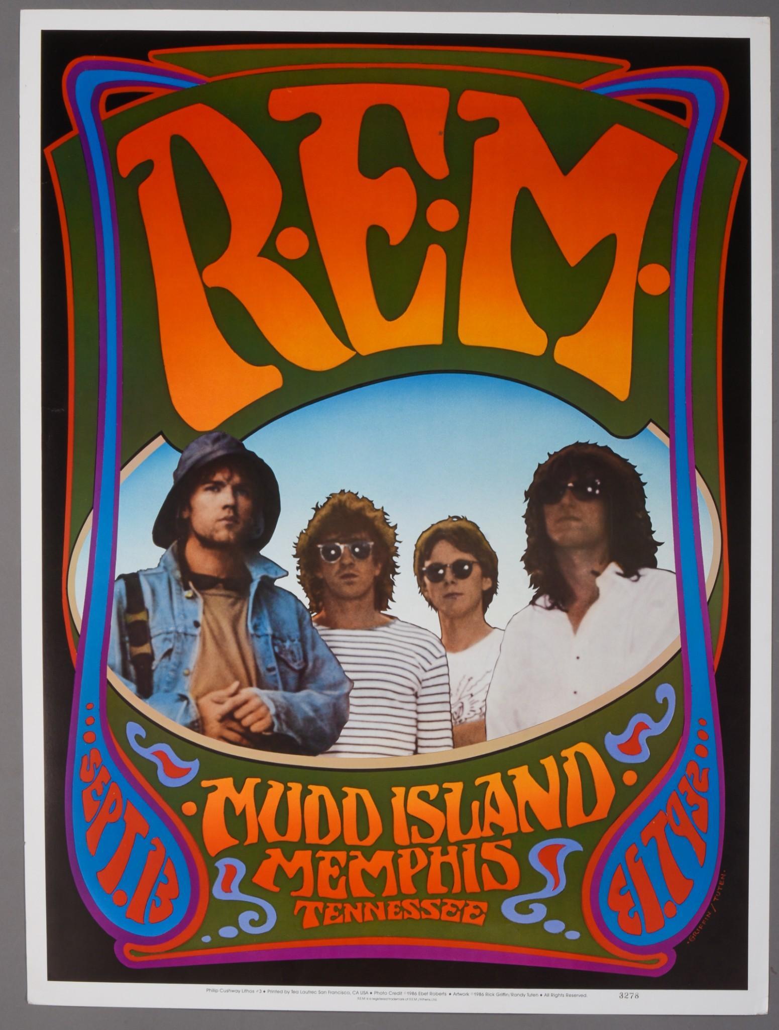 1986 REM Mudd Island, Memphis, Concert Poster. (1 of 1)