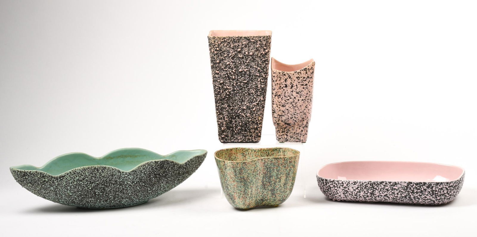 Five Spatter Decorated Mid Century Pottery Pieces. (1 of 6)