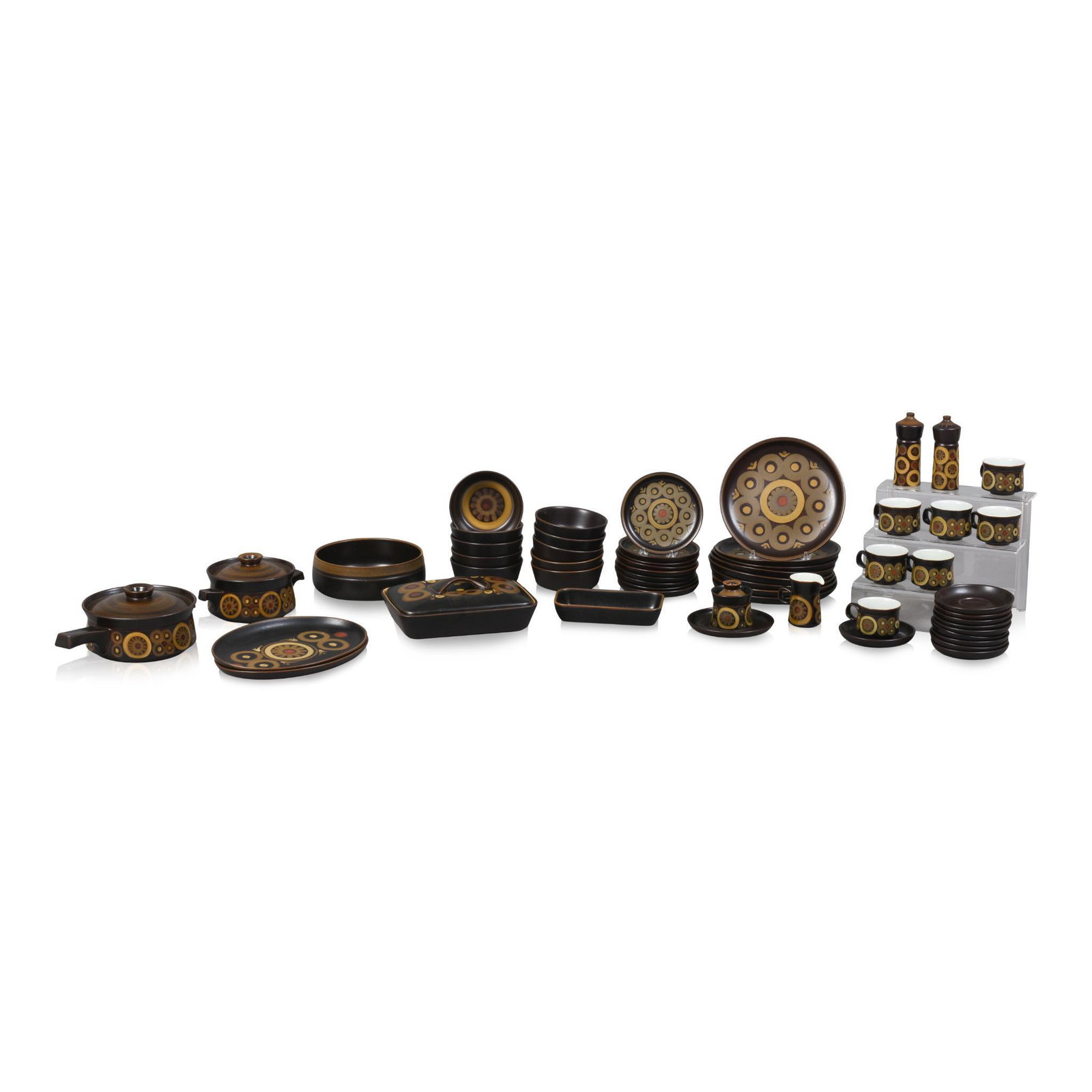 Large Collection of Denby Arabesque Stoneware.: Service for eight, one cup missing, plus additional serving pieces.