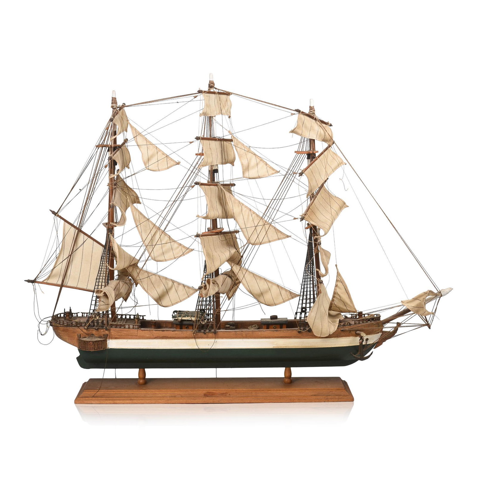 Early 20th Century Model of a Barque.: Length 34 inches, height 26 inches. In as-is condition, needs to be re-rigged. This item is not eligible for in house shipping. We are happy to transfer it to one of our third party shipping partners 