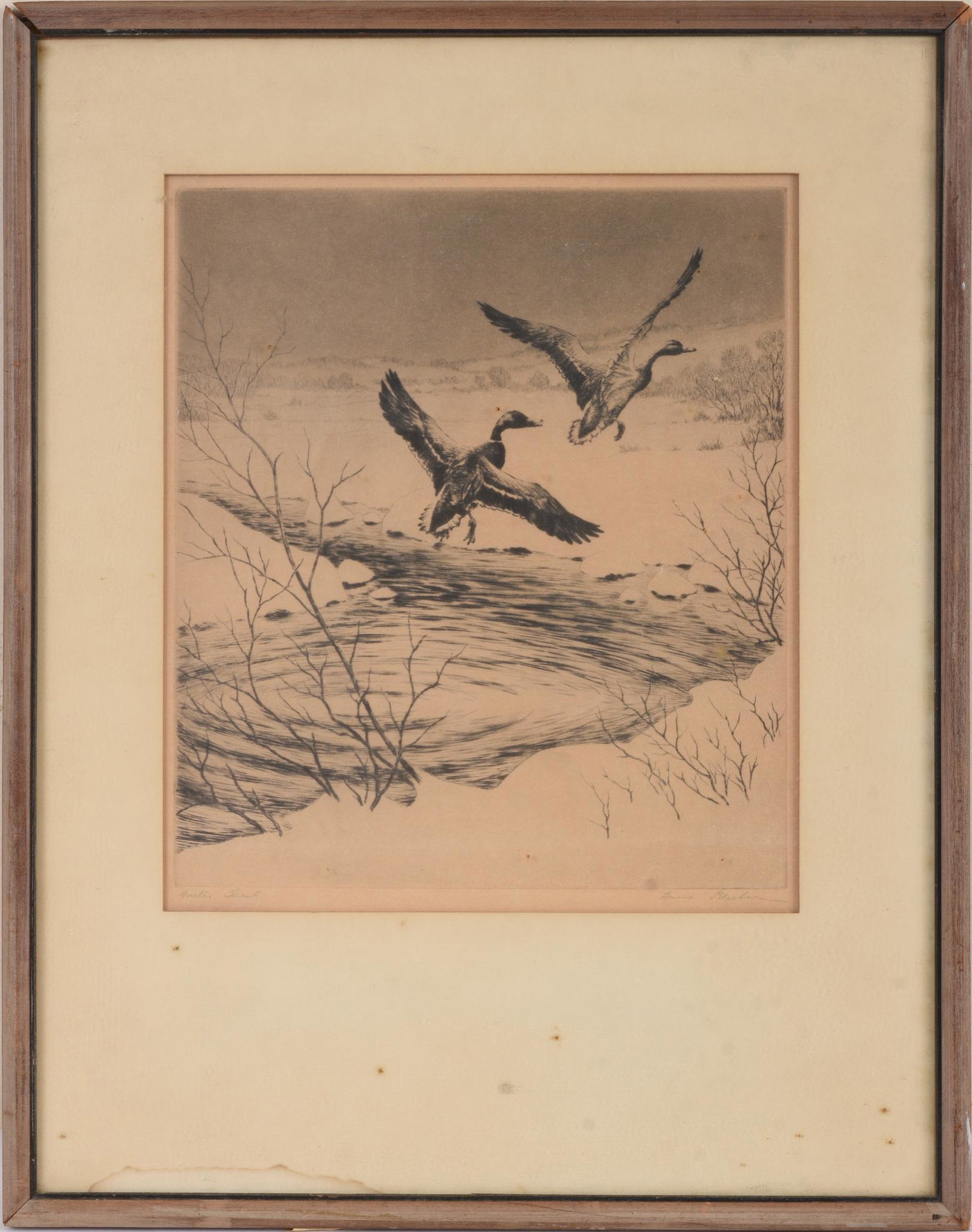 Winter Guests by Hans Kleiber.: Image 10.5 x 9.25 inches, pencil signed and titled in margin. Distributed by Associated American Artists. Minor foxing and toning.