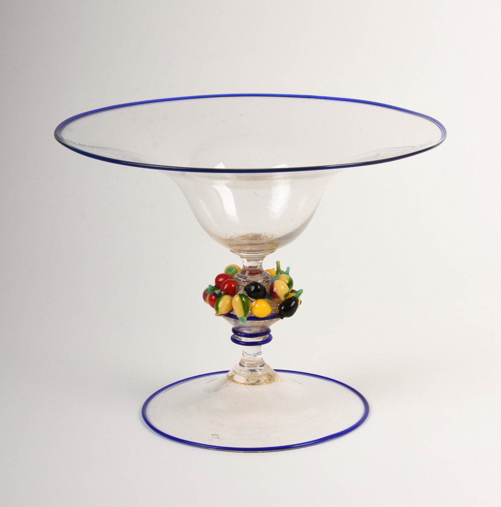 Murano Style Glass Compote With Fruit Stem.: Height 8 inches.