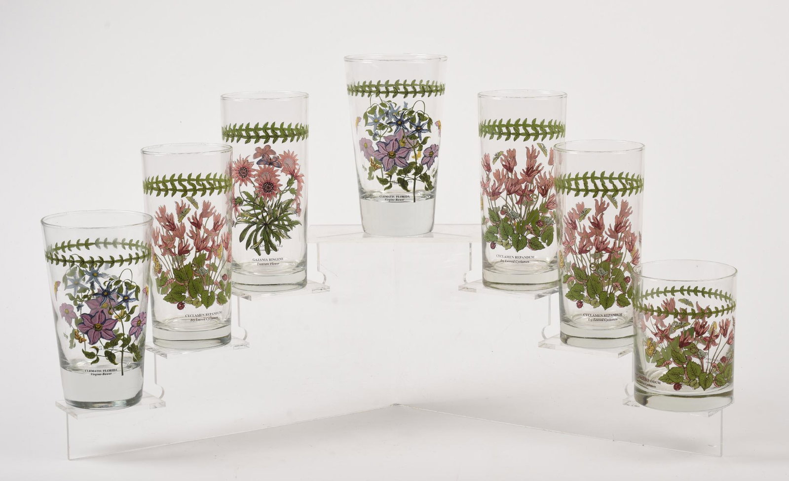 Seven Portmeirion Botanic Garden Glasses.: Heights 4, 5.75 and 6.25 inches.