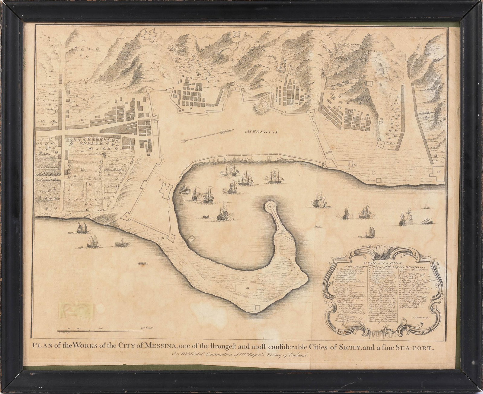 Isaac Basire. Plan of Messina.: Titled "Plan Of The Works Of The City Of Messina, One Of The Strongest And Most Considerable Cities Of Sicily, And A Fine Sea Port." From Nicholas Tindal's continuation of Rapin De Thoyras