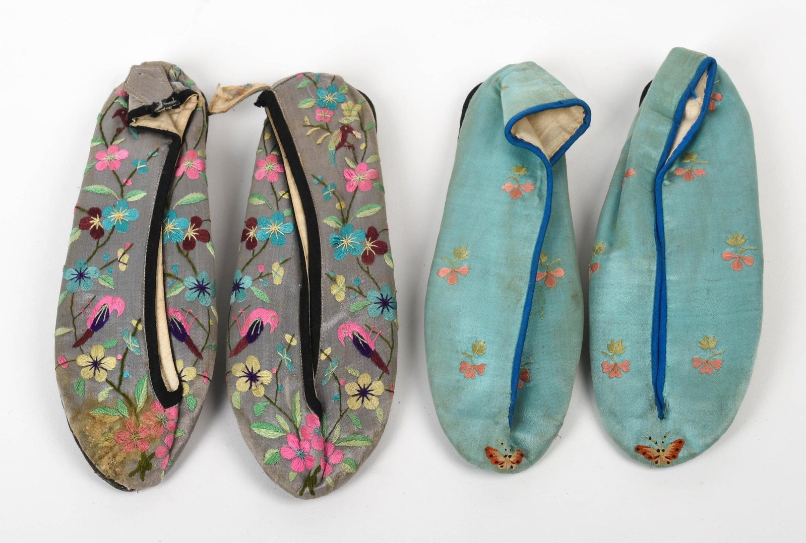 Two Pairs of Chinese Silk Shoes.: Length 9 inches.