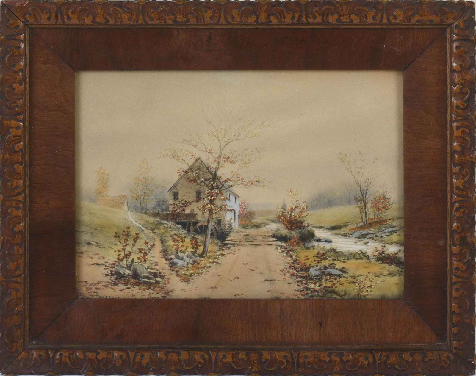 The Old Mill, After C. Lamazure.: Watercolor on paper, in a period frame, 11 x 14 inches. Circa 1900.