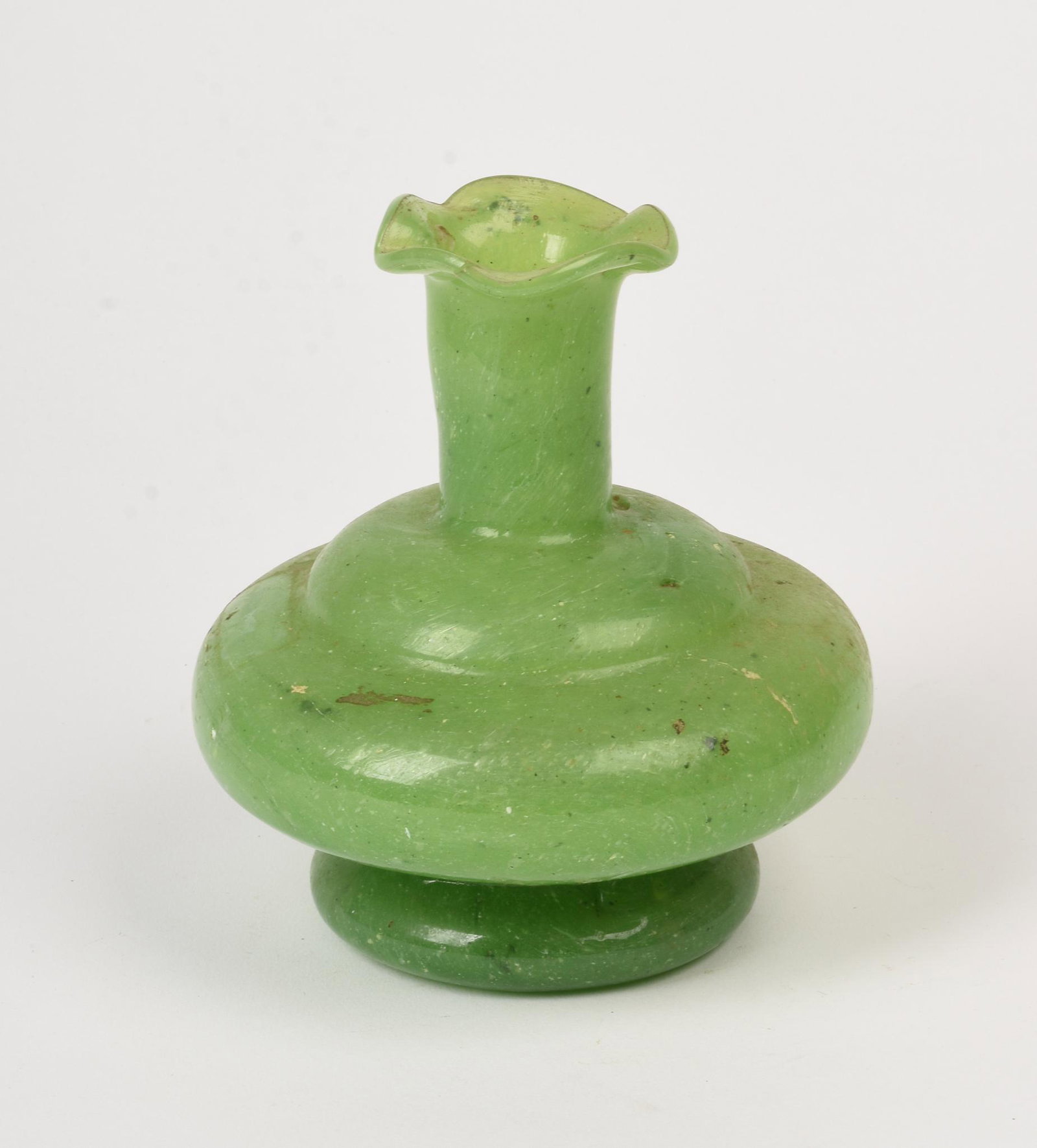 Green Art Glass Vase.: Height 5.75 inches, maker unknown.