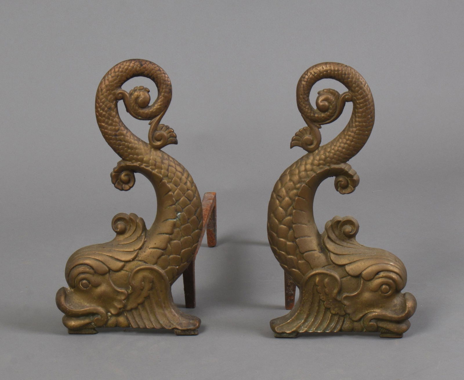 Pair of Bradley & Hubbard Dolphin Andirons. (1 of 2)