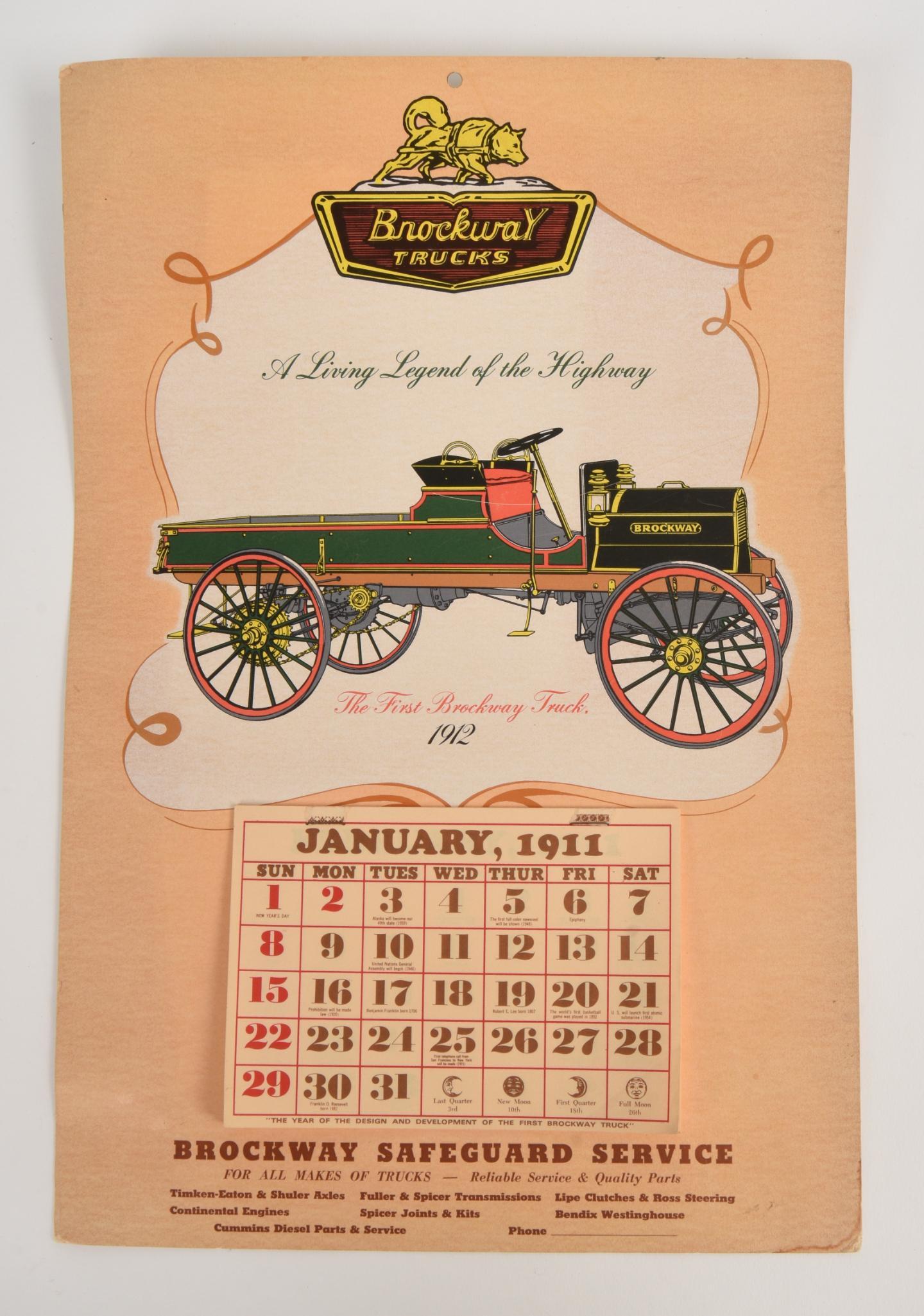 1911 Brockway Trucks Wall Calendar.: 16 x 11 inches.
