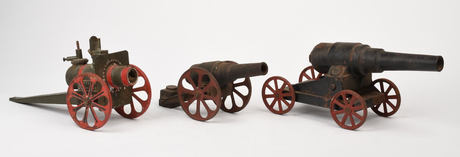 Three Big Bang Toy Cannons.: Lengths 9.5, 12 and 13 inches.
