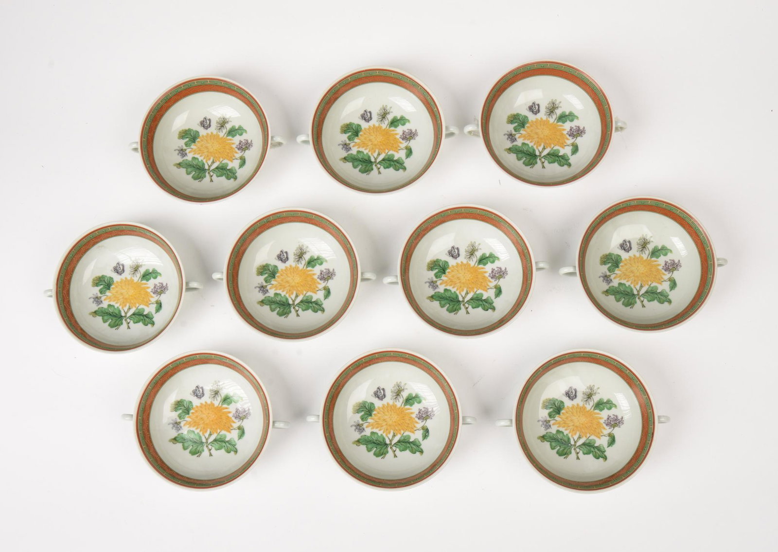 Ten Haviland Limoges Chrysantheme Cups.: Diameter 4.75 inches.