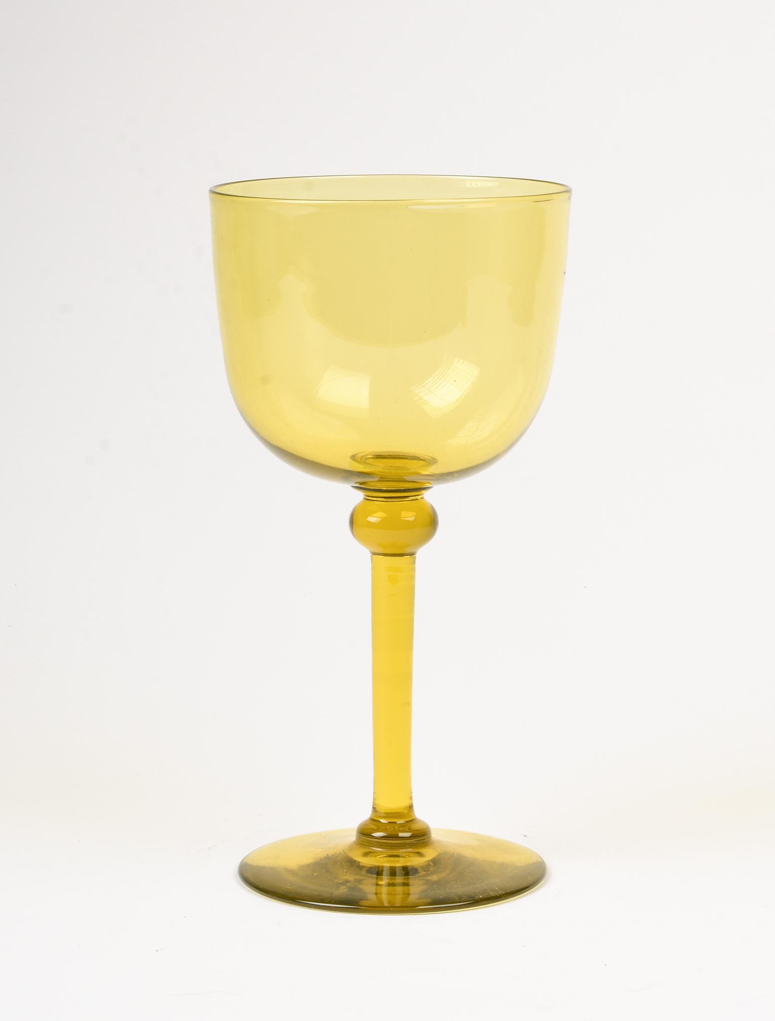 Steuben Yellow Glass Goblet.: Height 8 inches, acid etched mark at base.