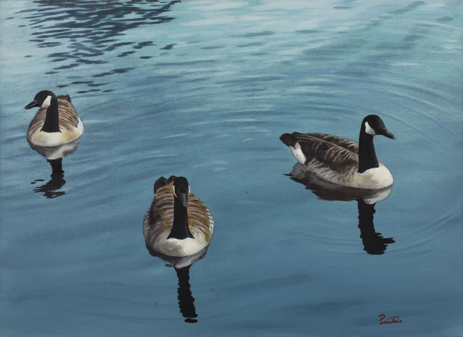 David R. Prentice. Canada Geese I.: Giclee print on canvas, 21 x 28.5 inches, mounted on stretcher, unframed.