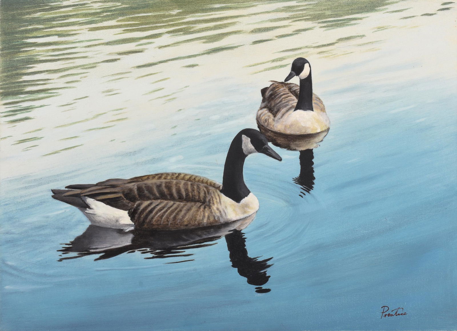 David R. Prentice. Canada Geese II.: Giclee print on canvas, 28.5 x 24 inches, mounted on stretcher, unframed.