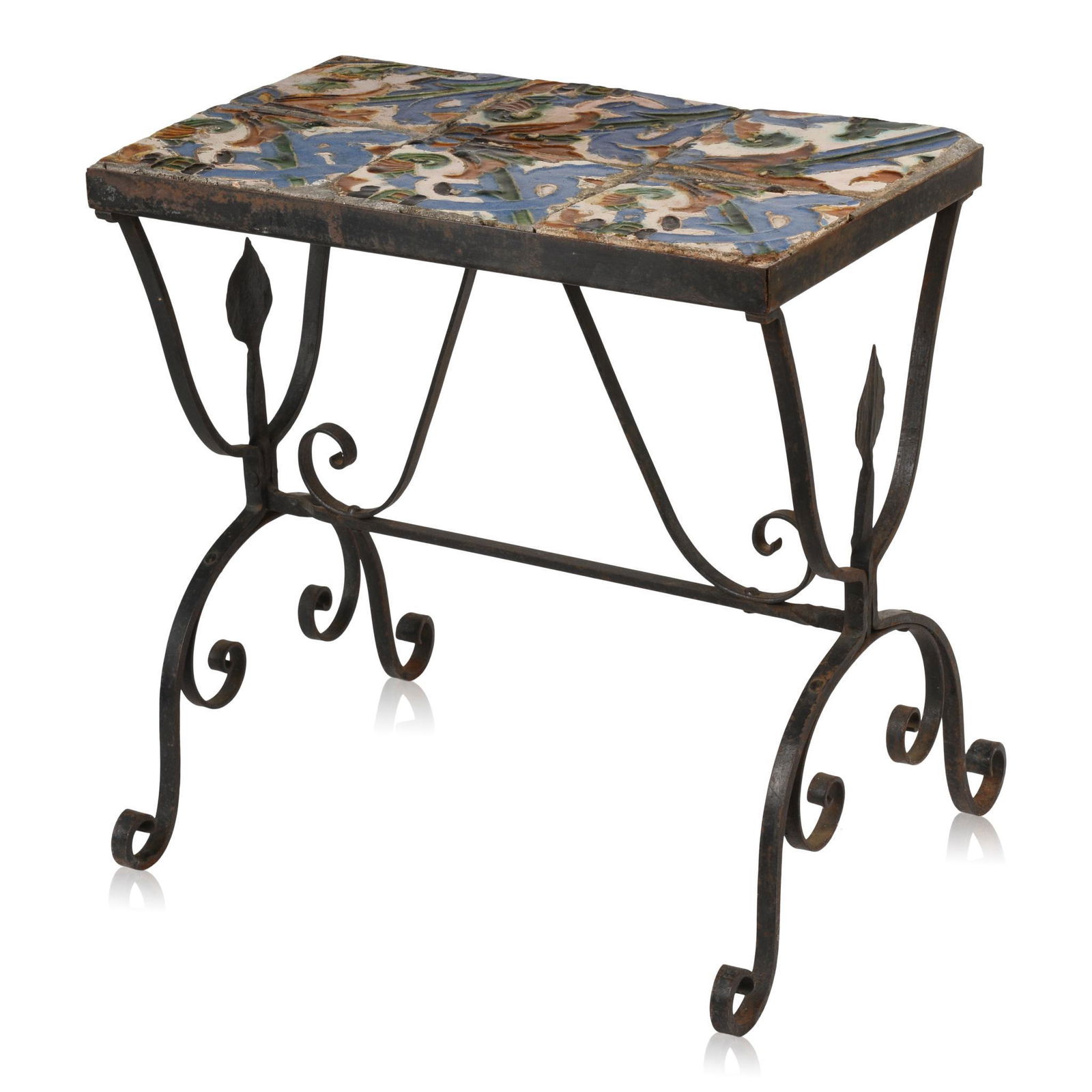 Wrought Iron Table with 16th c. Spanish Tiles. (1 of 4)