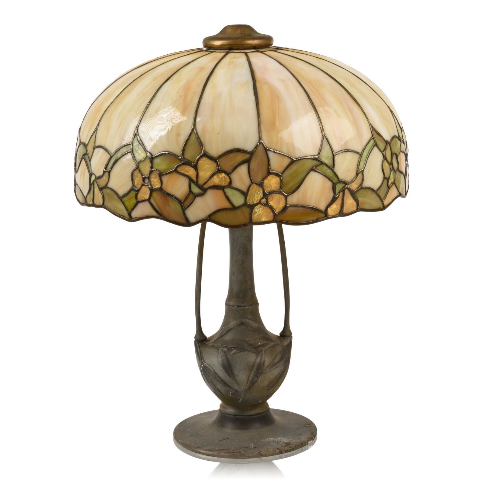 Slag Glass Lampshade On a Pewter Base. (1 of 3)