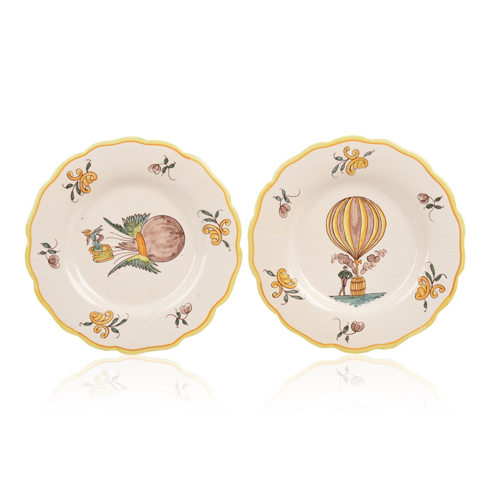 Pair of French Faience Plates With Balloons.: Diameter 8 inches.
