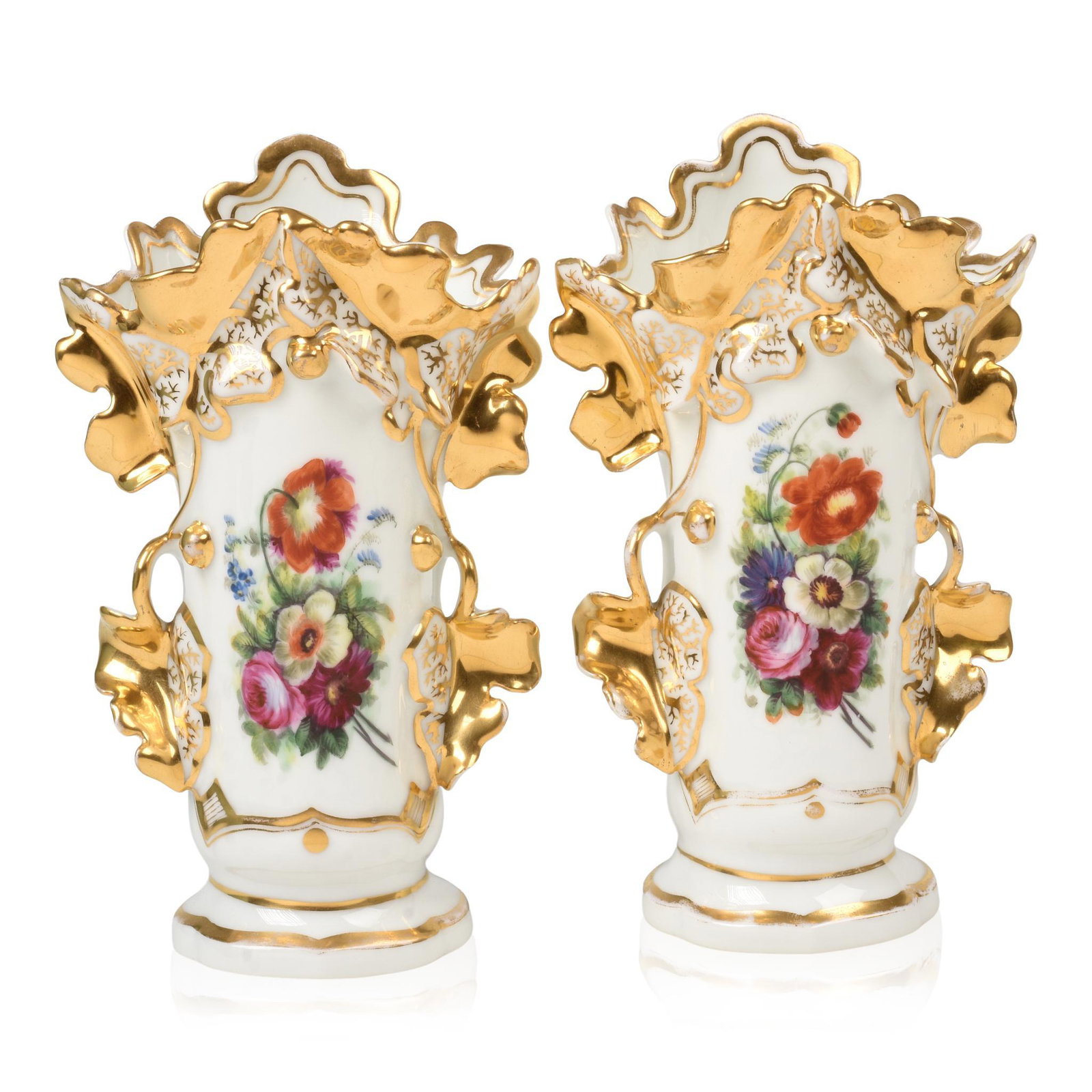 Pair of Hand Painted Porcelain Spill Vases.: Height 9.75 inches, unmarked.