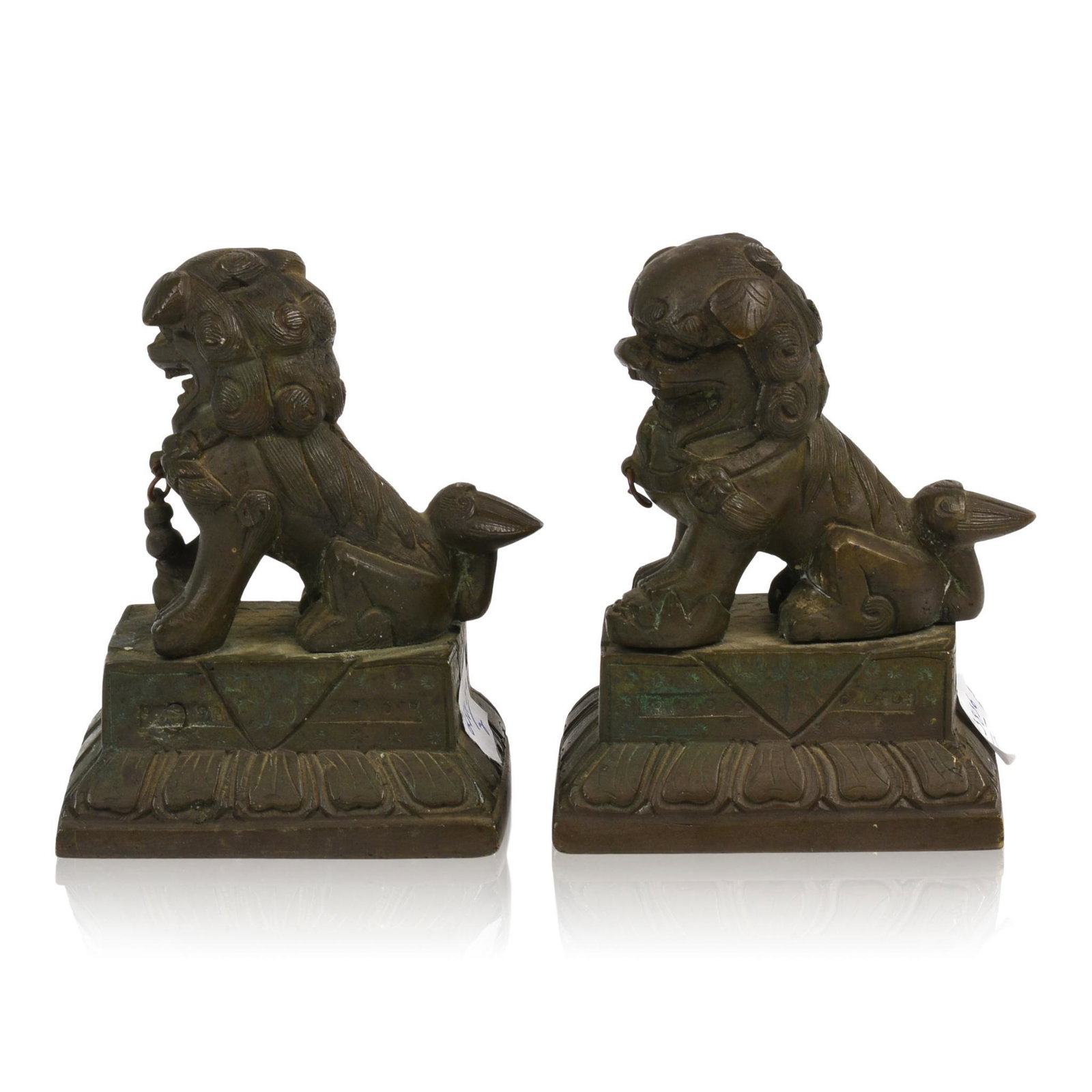 Pair of Chinese Bronze Foo Dogs.: Height 3.5 inches.