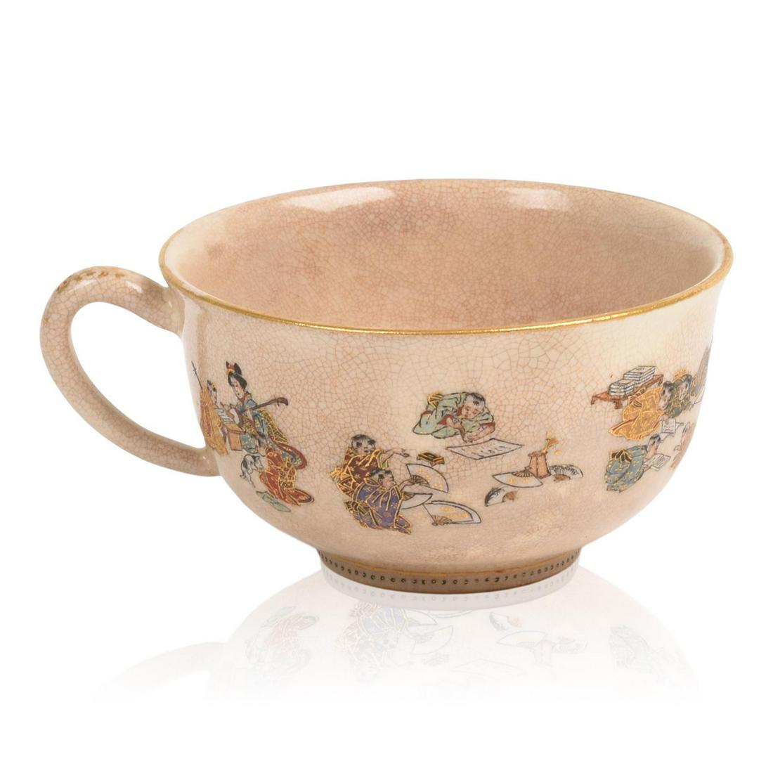 Small Japanese Satsuma Cup Signed Yabu Meizan.: Decorated with groups of figures engaged in artistic pursuits, four character signature of Yabu Meizan on the bottom, late 19th c. Height 1.5 inches.