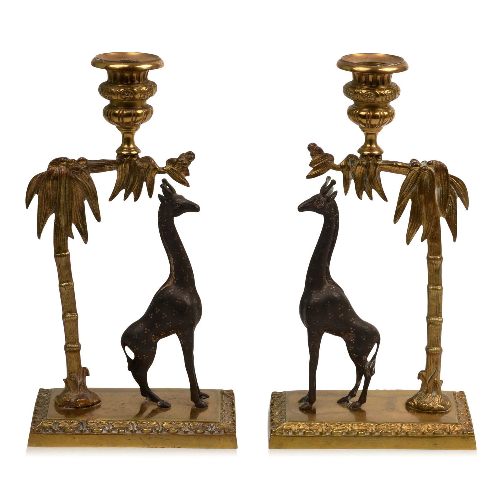Pair of Bronze and Gilt Brass Giraffe Candlesticks (1 of 3)