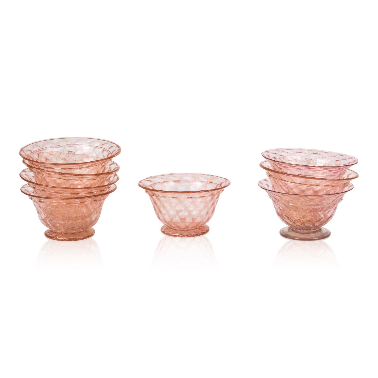 Eight Venetian Glass Dessert Bowls.: Peach colored, height 2.5 inches, diameter 4.75 inches.