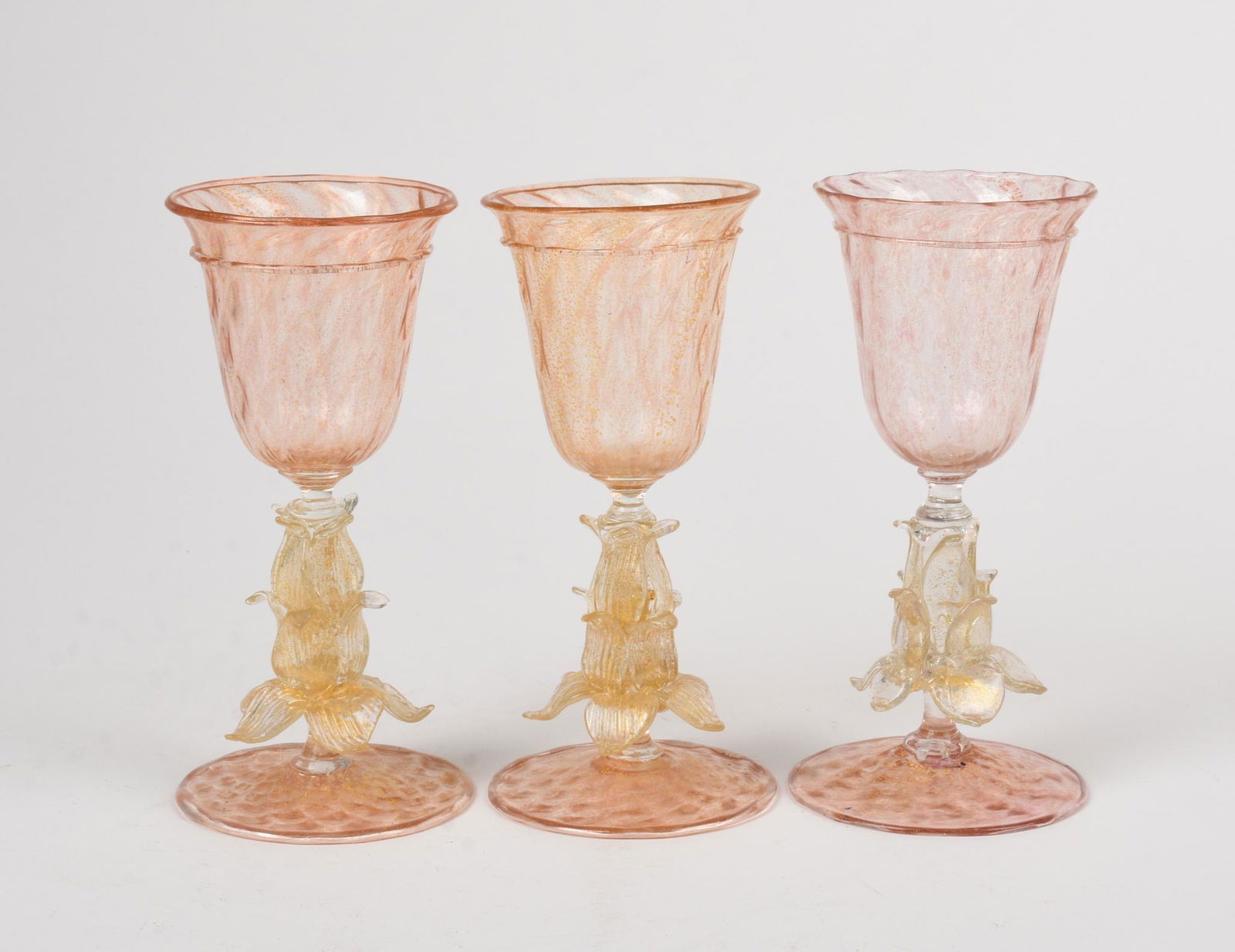 Three Venetian Glass Stem Glasses. (1 of 2)