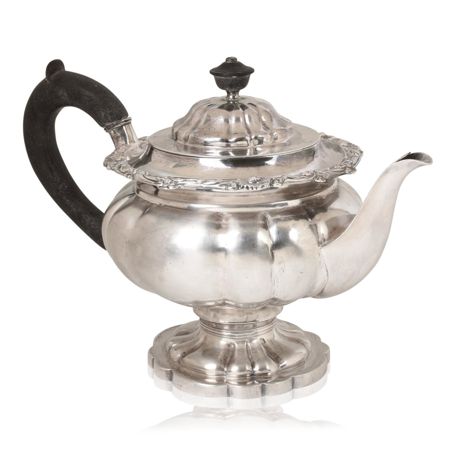 Toye & Co English Sterling Teapot.: Height 8.5 inches, 1258 grams total. Date mark rubbed.