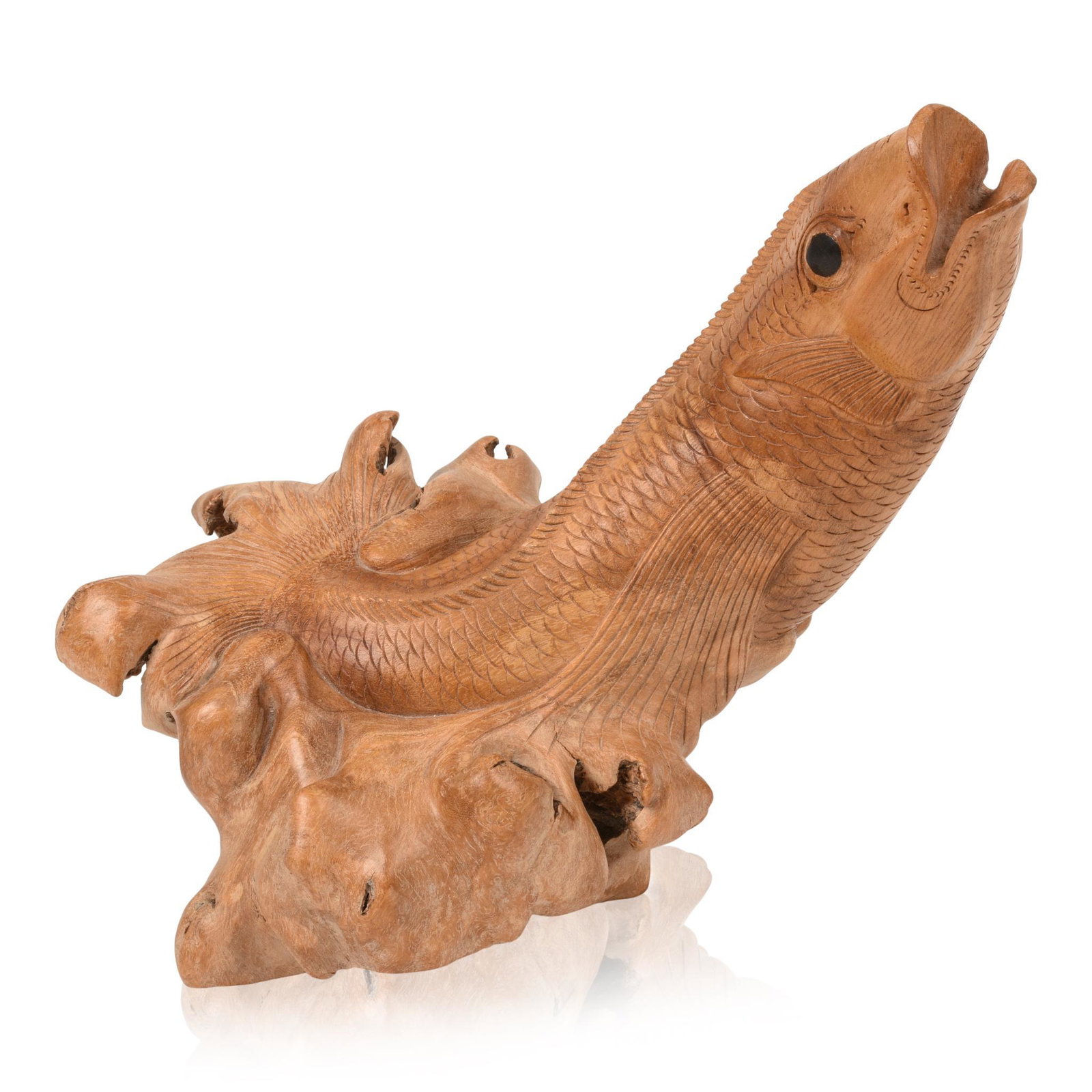 Carved Wood Carp.: Height 7.5 inches, signed S.A. and dated 1957.