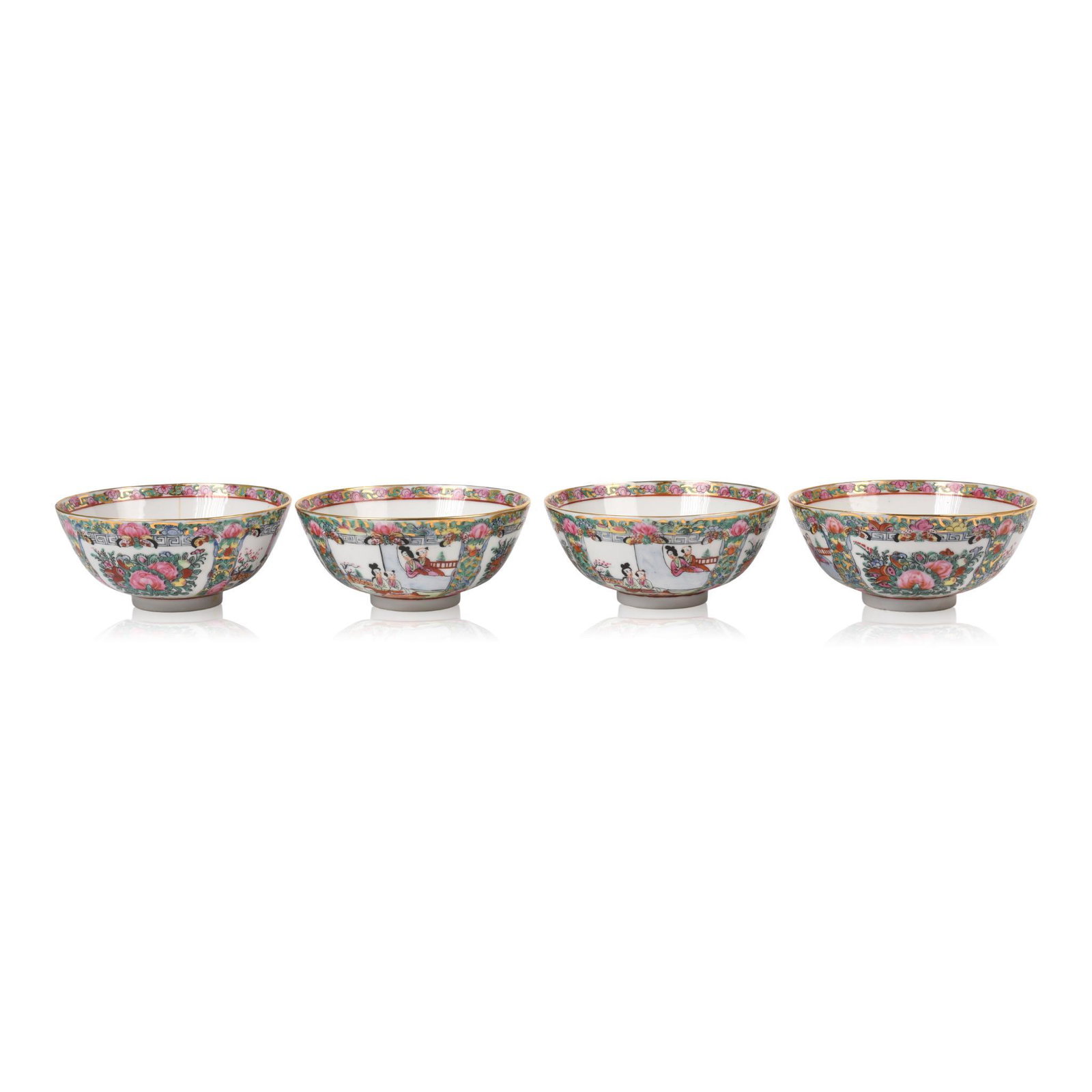 Four Chinese Famille Rose Bowls.: Diameter 6 inches. One with repaired break.