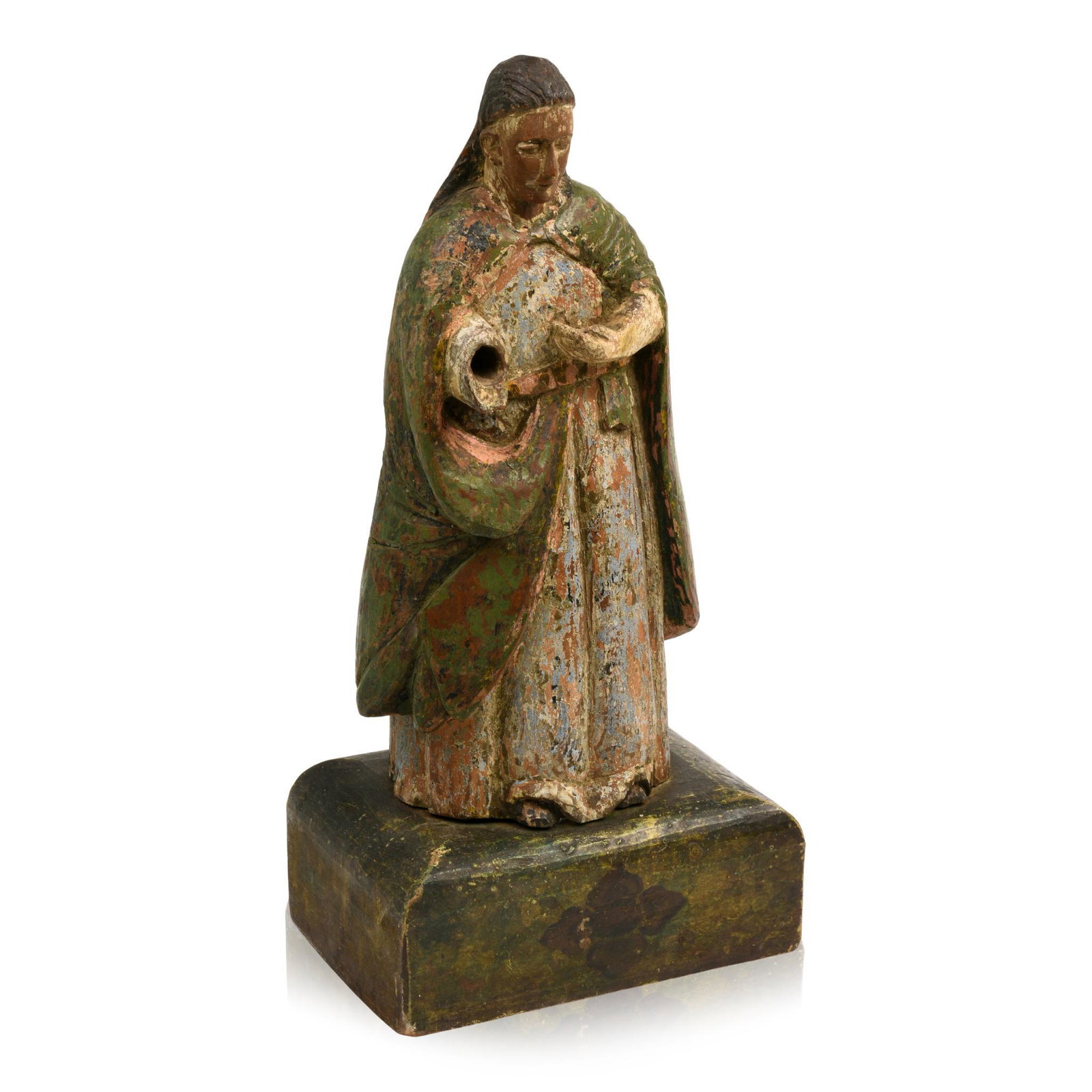 Polychrome Carved and Painted Santos Figure.: Height 15 inches.