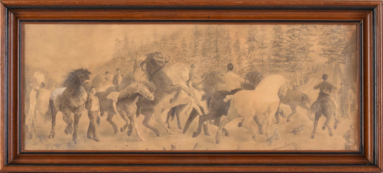 The Horse Fair, After Rosa Marie (Rosalie) Bonheur.: Graphite on paper, 10.75 x 28.5 inches, sight. Framed, 14.5 x 32.5 inches. Laid down on cardboard.