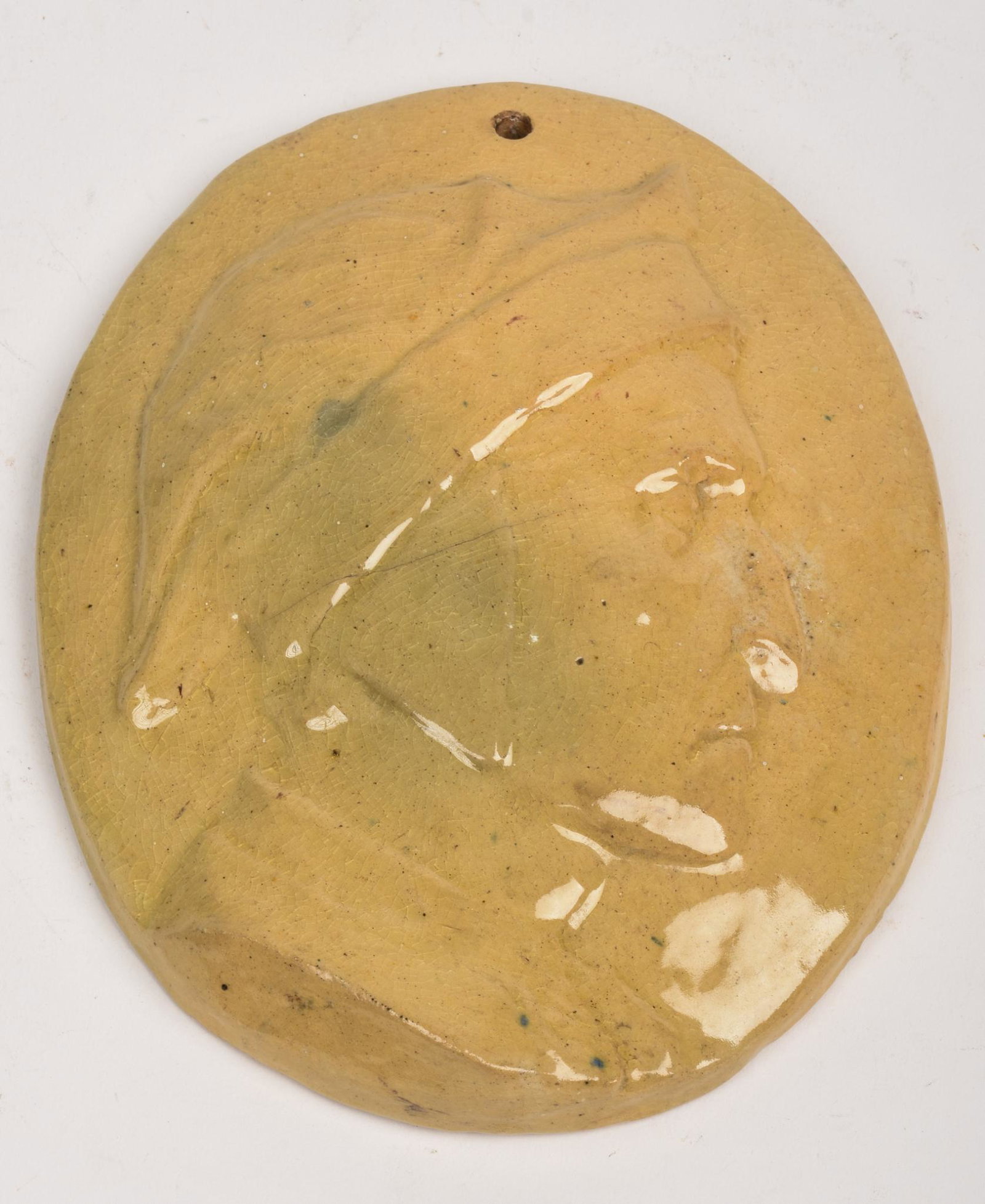 Glazed Stoneware Placque of a Man.: Possibly English, 19th century, 7.75 x 6.5 inches.