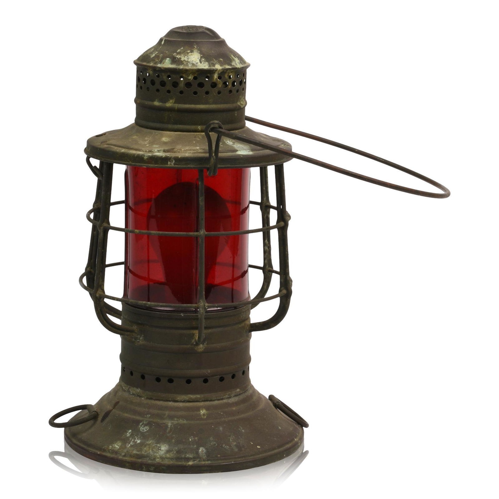 Tin Lantern With Red Glass. (1 of 3)