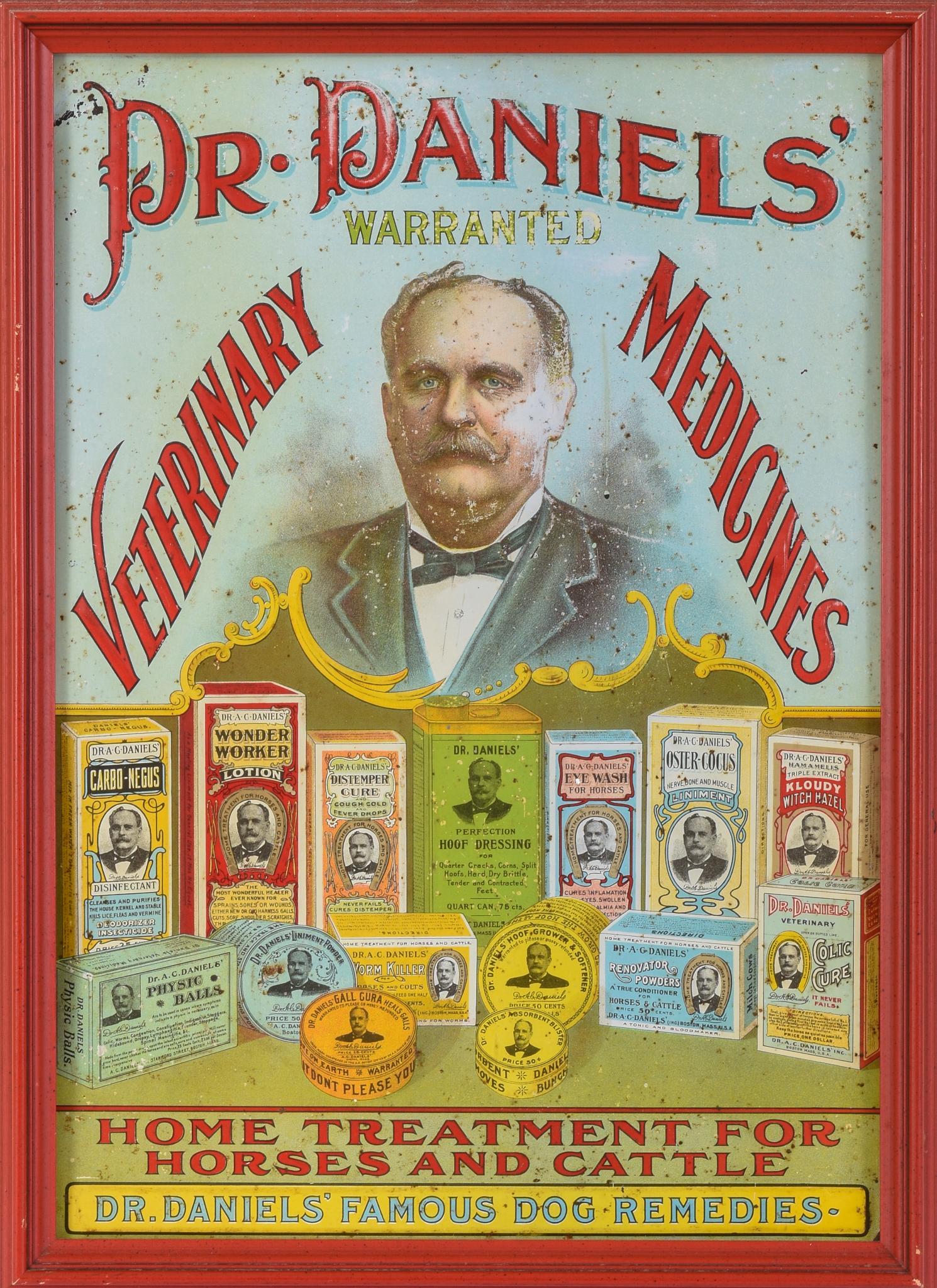 Dr. Daniels' Veterinary Medicines Tin Sign. (1 of 2)