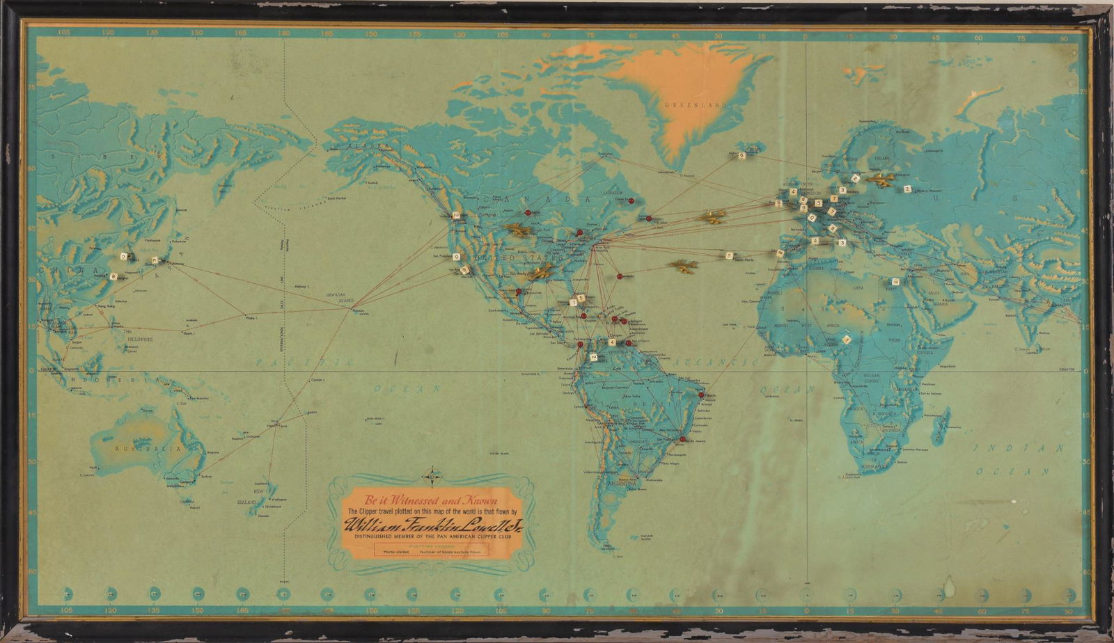 Pan American Airlines Clipper Club Pilot's 1940's Map. (1 of 2)