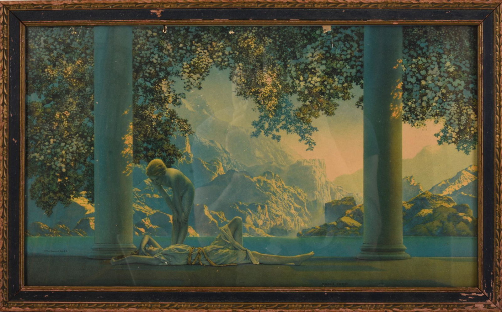 Maxfield Parrish 'Daybreak': Frame 12 x 19.5 inches, published by The House of Art, N.Y.